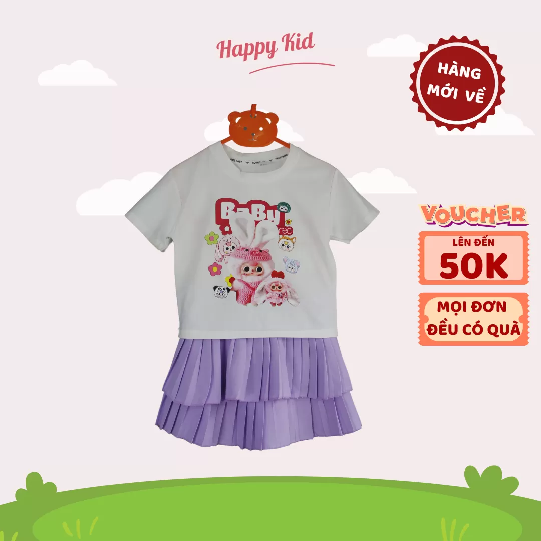 Set Áo BabyThree Kèm Chân Váy Xếp Ly Xinh Xắn Cho Bé Gái