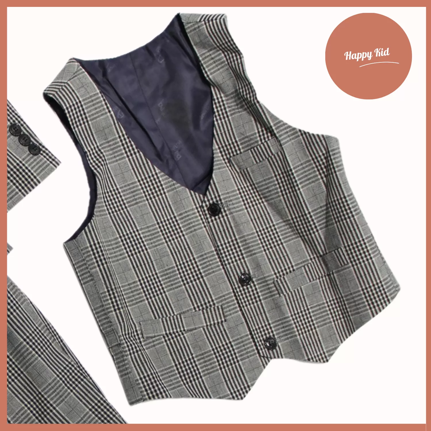Bộ Vest Kẻ 3 Chi Tiết Cao Cấp Cho Bé Trai