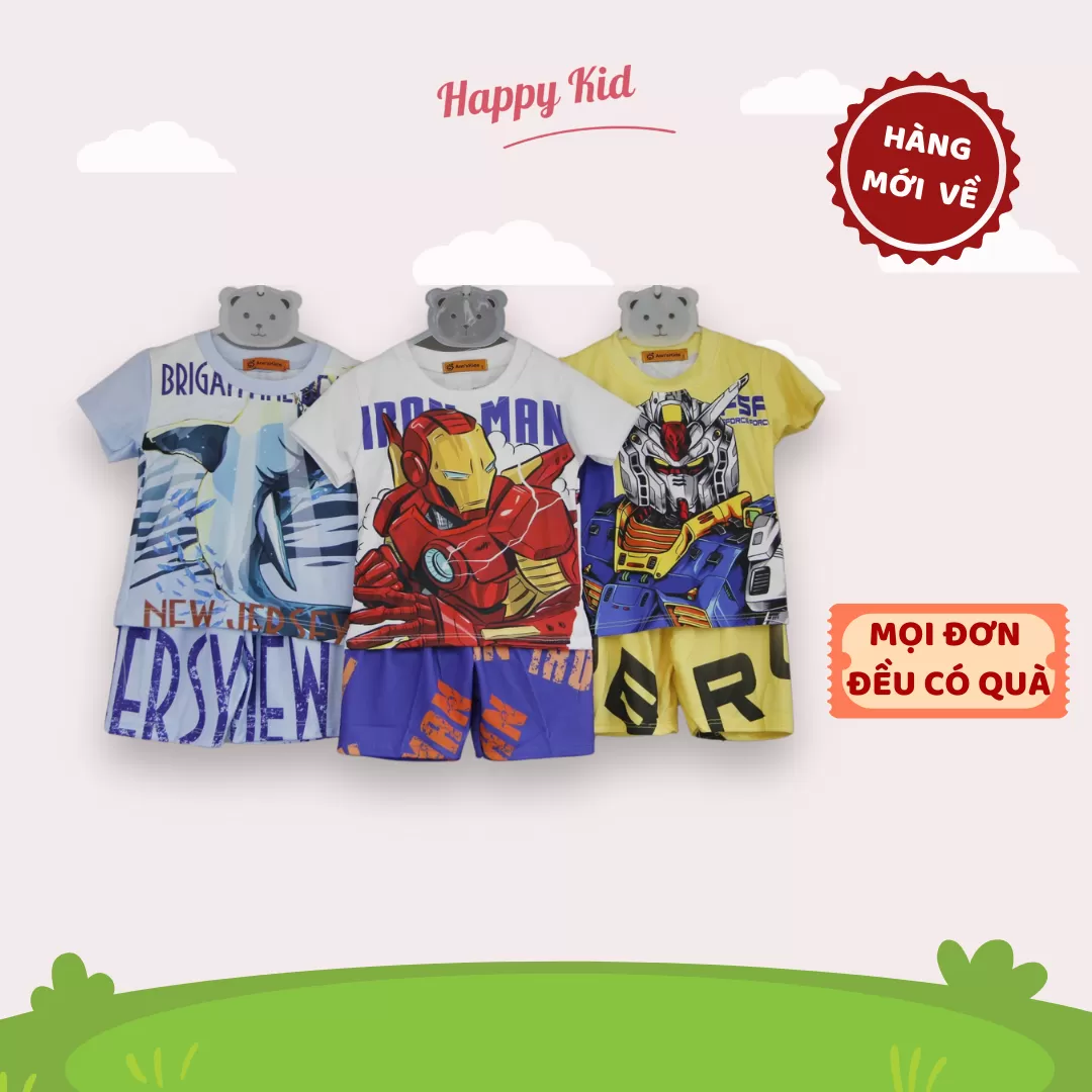 COMBO 3 Bộ Quần Áo Bé Trai In Hình 3D Mềm Mịn Thoáng Mát