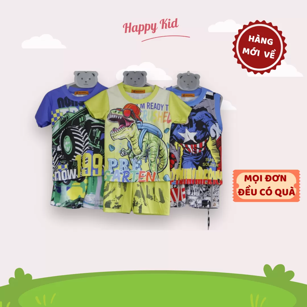 COMBO 3 Bộ Quần Áo Bé Trai In Hình 3D Mềm Mịn Thoáng Mát