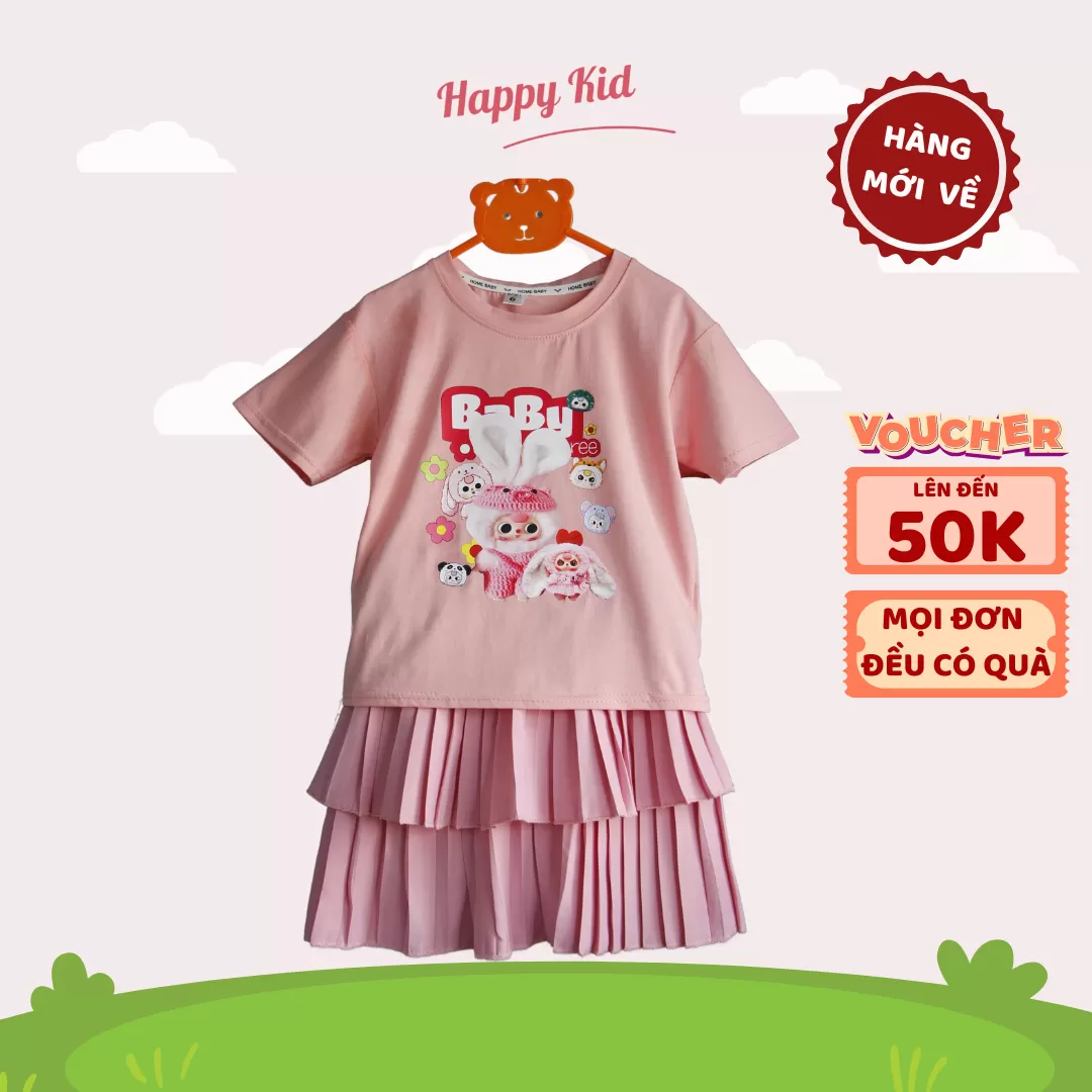 Set Áo BabyThree Kèm Chân Váy Xếp Ly Xinh Xắn Cho Bé Gái