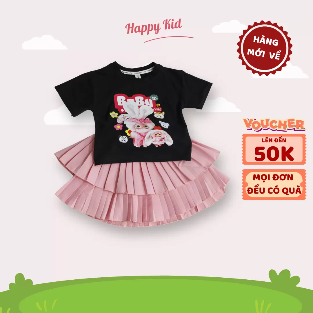 Set Áo BabyThree Kèm Chân Váy Xếp Ly Xinh Xắn Cho Bé Gái