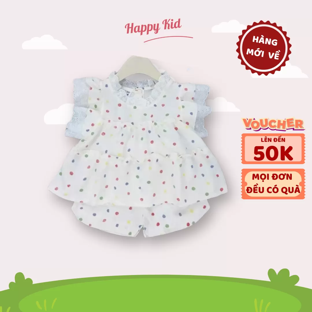 Bộ Quần Áo Họa Tiết Chấm Bi Siêu Dễ Thương Cho Bé