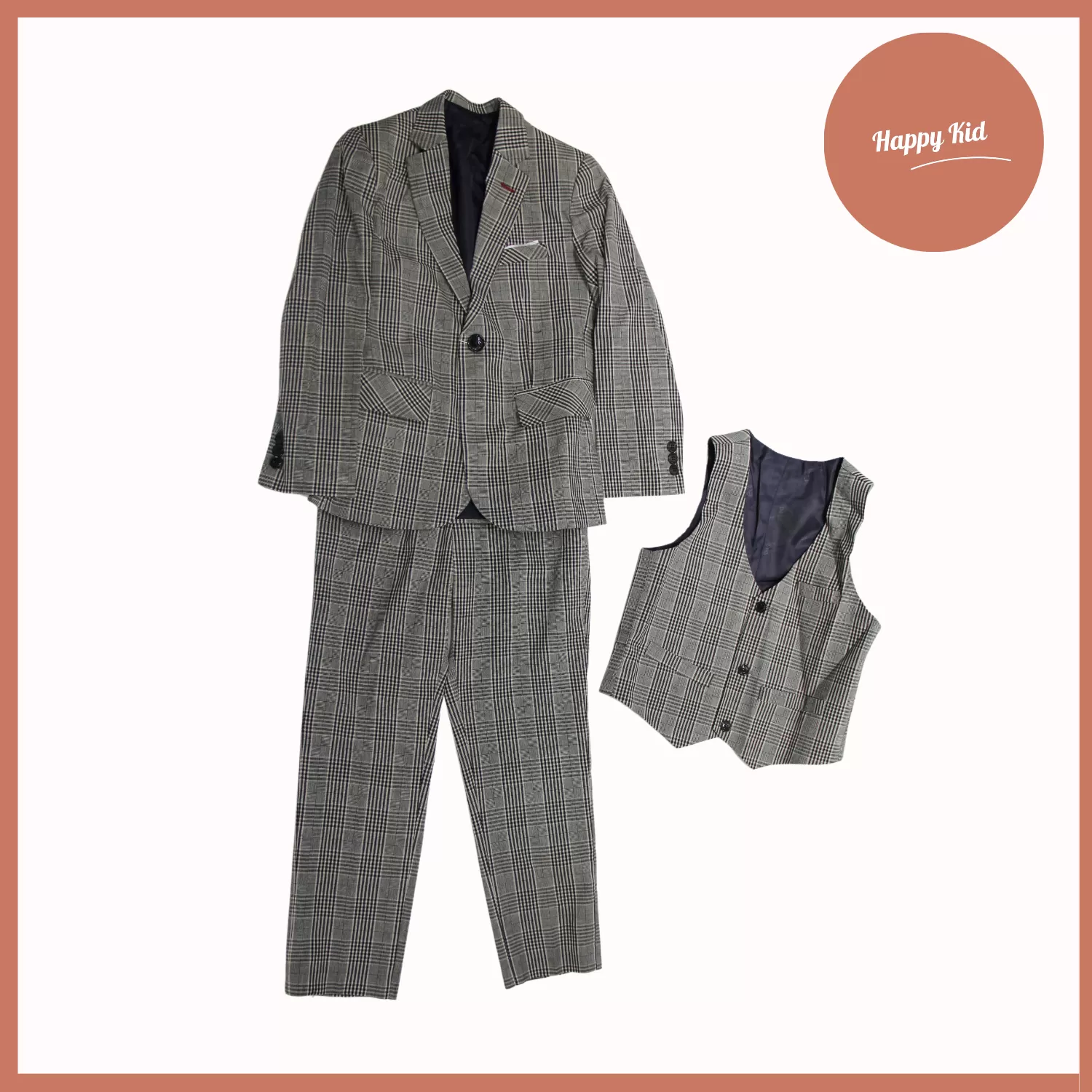 Bộ Vest Kẻ 3 Chi Tiết Cao Cấp Cho Bé Trai