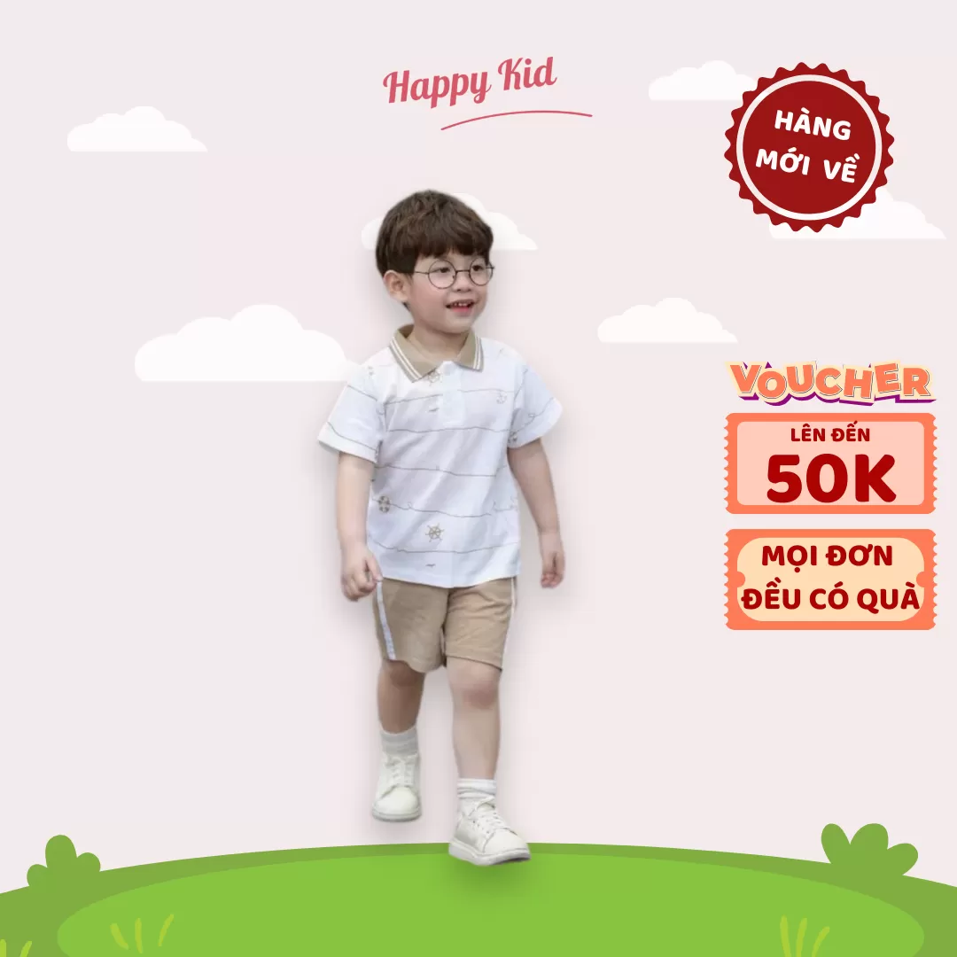 Bộ Polo Tay Ngắn Cho Bé Trai Họa Tiết Biển Xanh Kèm Quần Short