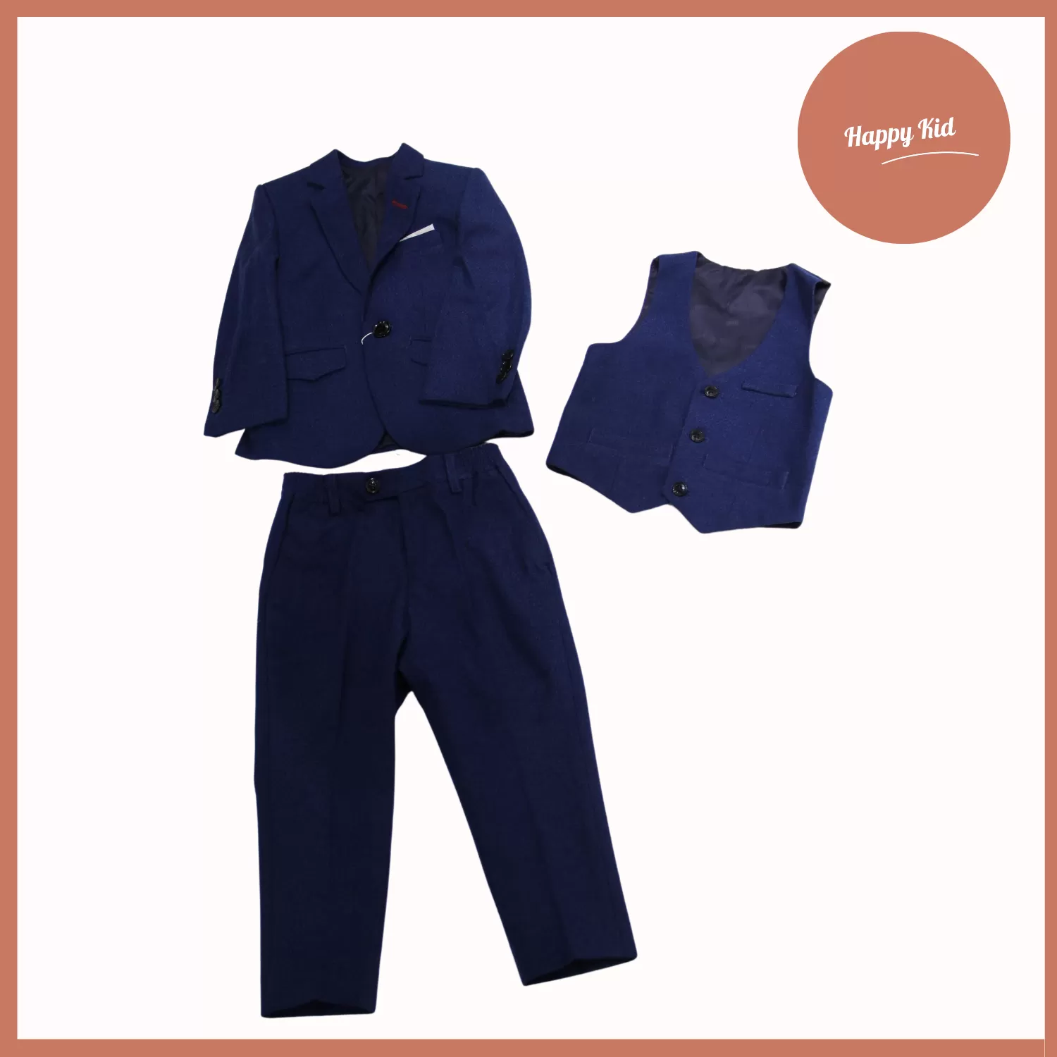 Bộ Vest Xanh Dương 3 Chi Tiết Cao Cấp Cho Bé Trai