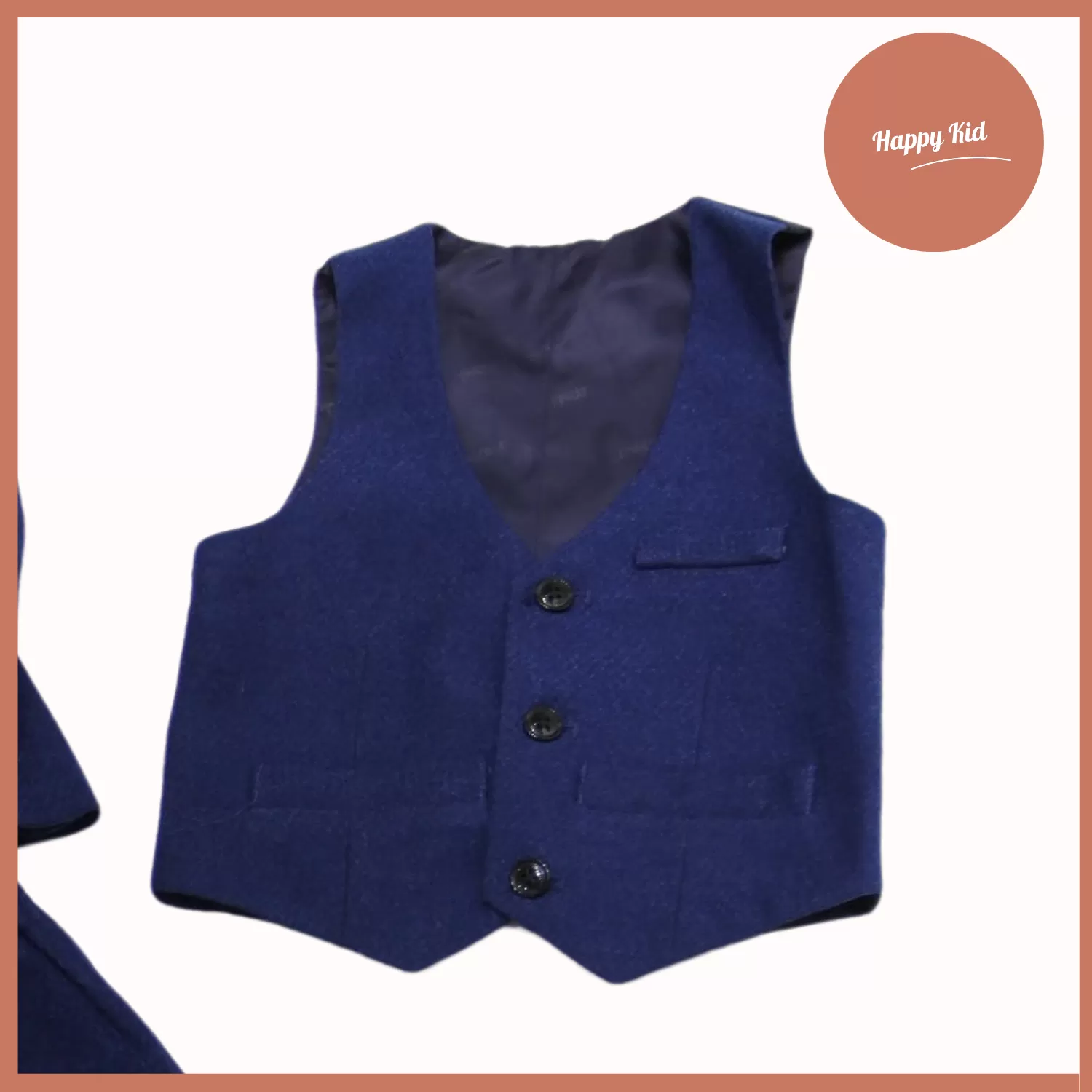 Bộ Vest Xanh Dương 3 Chi Tiết Cao Cấp Cho Bé Trai