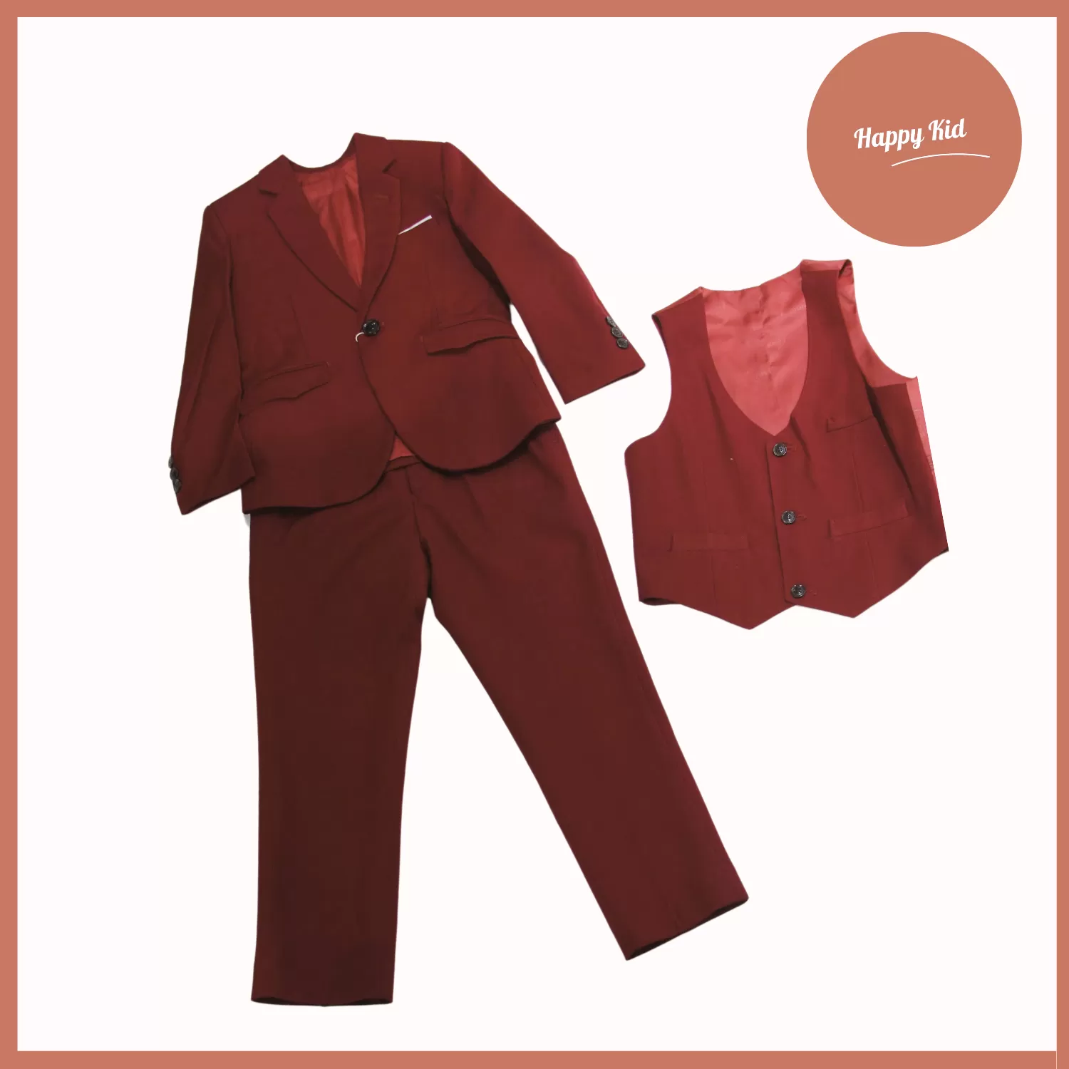 Bộ Vest Đỏ 3 Chi Tiết Cao Cấp Cho Bé Trai