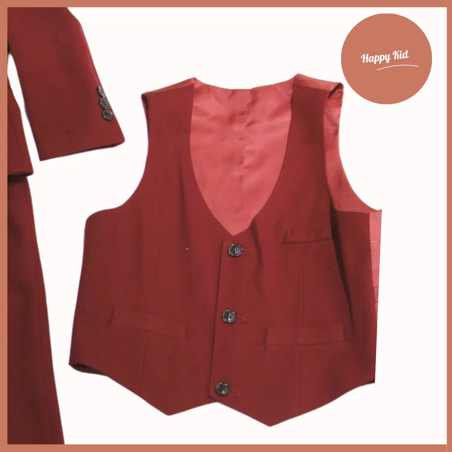 Bộ Vest Đỏ 3 Chi Tiết Cao Cấp Cho Bé Trai