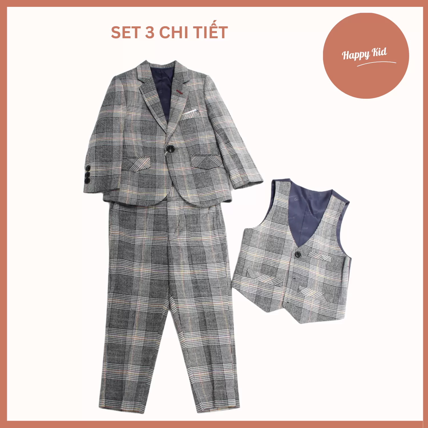 Bộ Vest Kẻ Sọc Cao Cấp 3 Chi Tiết Cho Bé Trai